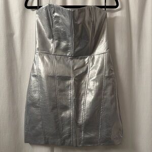 NWT Silver Metallic Faux Leather Strapless Bodycon Dress | Size: Medium